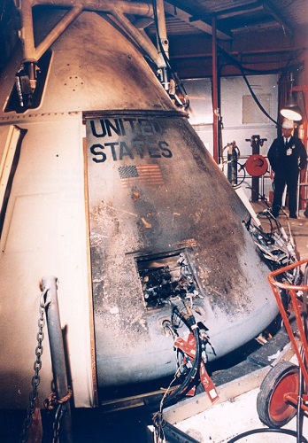 Exterior del Apolo 1 tras el incendio. Foto: Nasa.